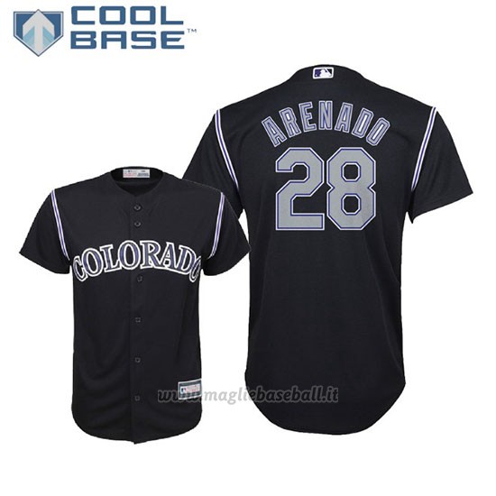 Maglia Baseball Bambino Rockies Nolan Arenado Cool Base Majestic Alterner Replica Nero